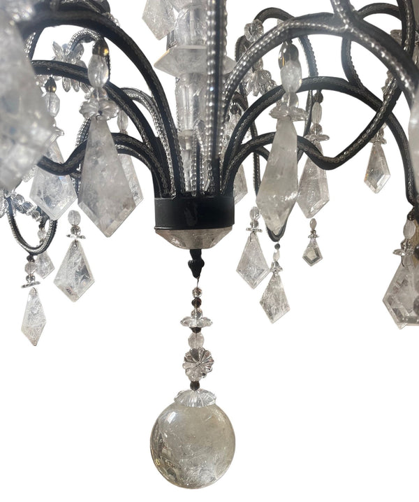 Elegant Italian Rock Crystal & Black Metal Chandelier. 20th Century.