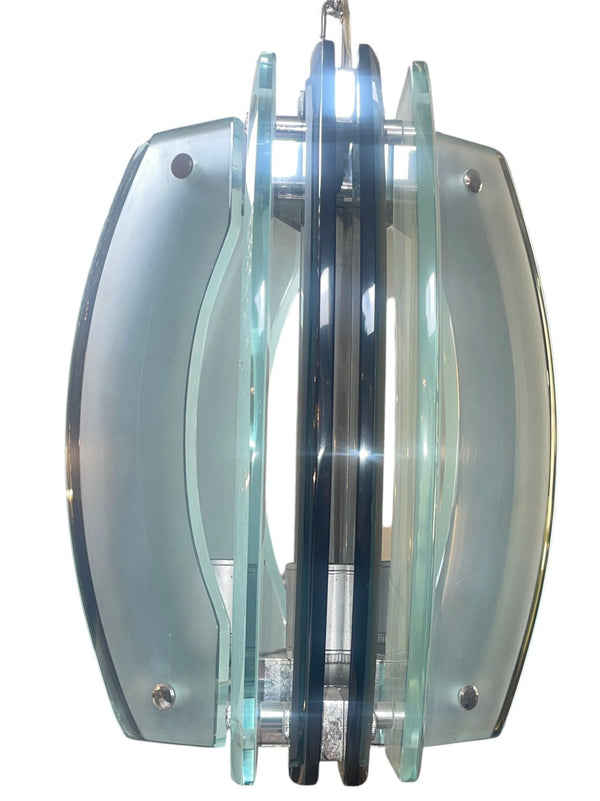 Fontana Arte Attributed Smoky & Frosted Glass Pendant, Italy, 1960's.