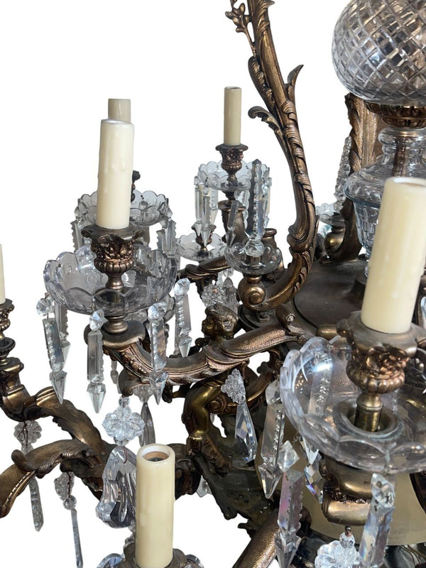Monumental 19th Century French Solid Bronze Chandelier with Baccarat Glass