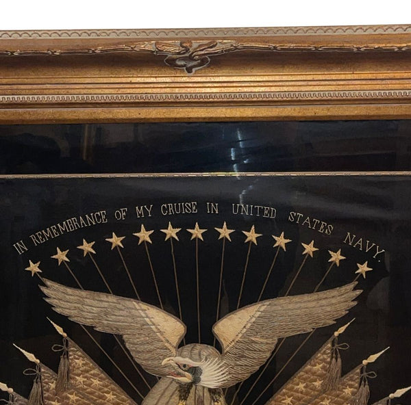 Oversized 1910 American Naval Silk Embroidered Souvenir Tapestry
