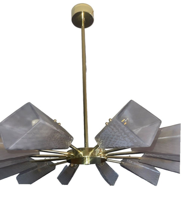 Ventilatore Style Chandelier with Murano Glass Tiles, Italy, 1980's.