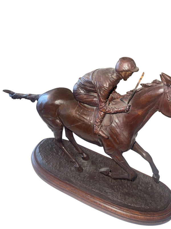 English Bronze Racehorse Sculpture Signed by Gill Parker 1984.