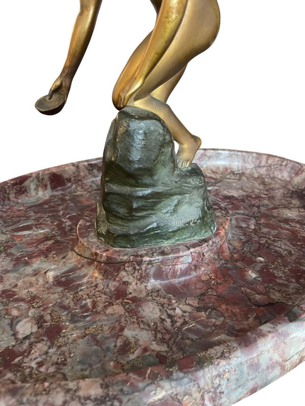 Late 19th Century Rudolfi Bronze Nude on Marble Fountain Form Tray. Germany.