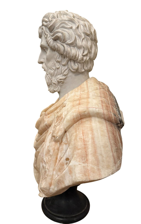 Bust of Roman Emperor Septimius Severus on Black Marble Base. Italy 20th Century