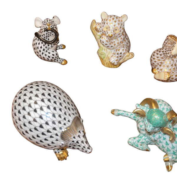 Set of Nine Herend Fishnet Porcelain Animal Figurines
