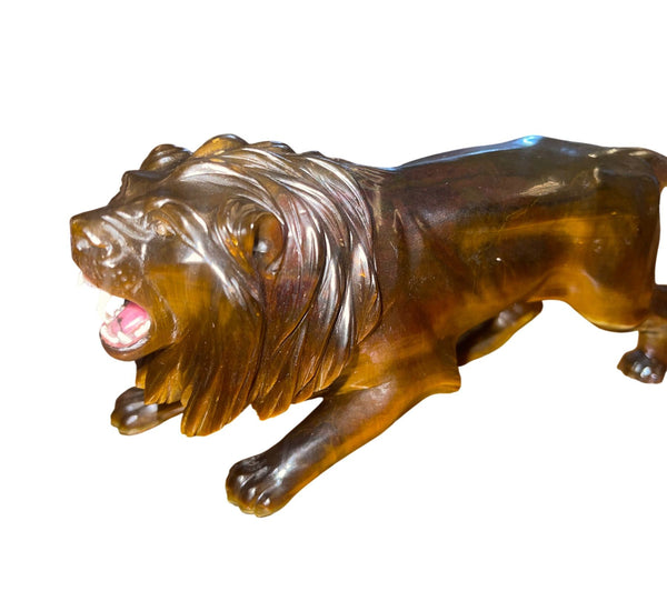 Mid-20th Century Tiger’s Eye Quartz Lion Carving Attributed to Georg O. Wild.