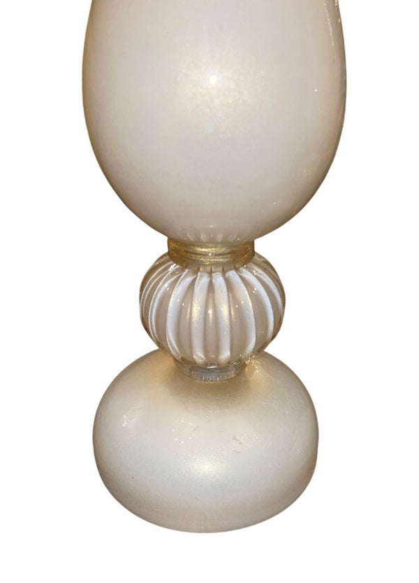 Mid 20th Century Similar Pair Murano Glass Table Lamps in Cream w/ Gold Flecking