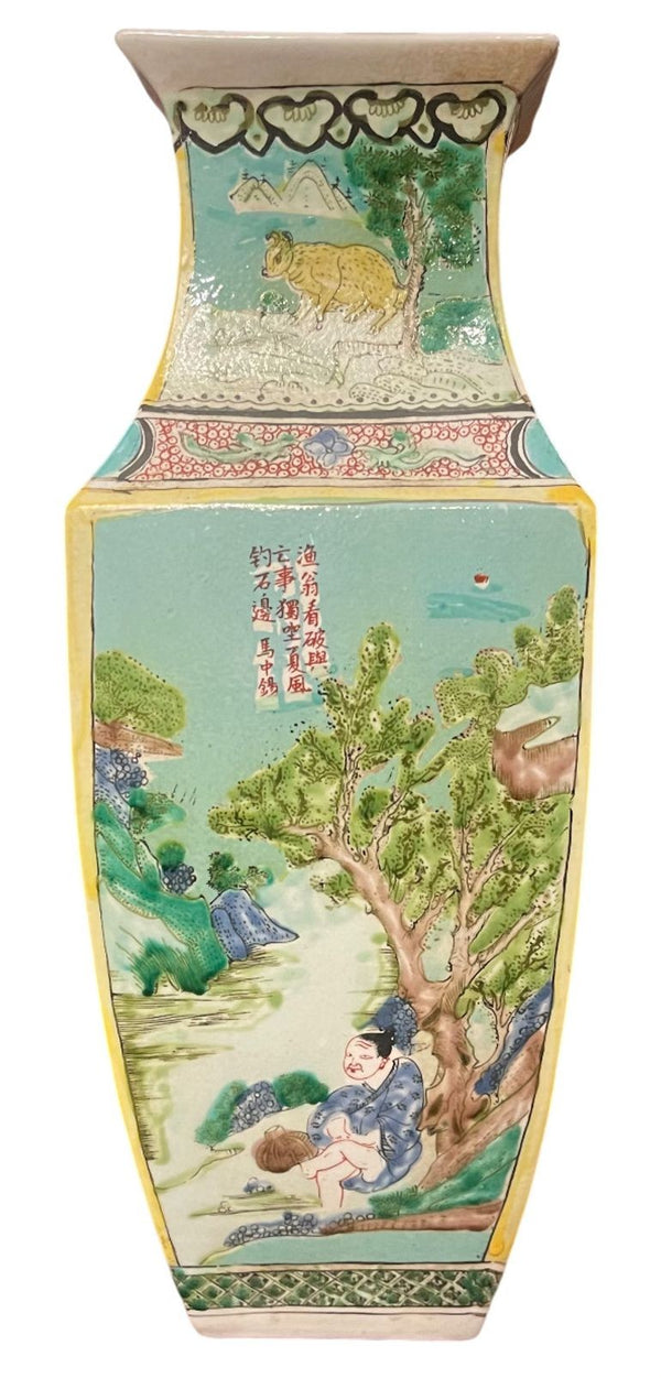 Pair of Early 20th Century Chinese Famille Verte Porcelain Vases w/ Kangxi Mark