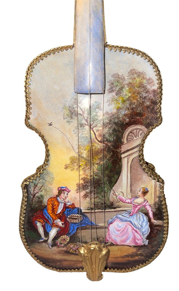 Rare 19th Century Austrian Enameled Violin Music Box