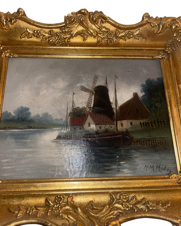 Set of Two 19th Century Antique Marine Oil Paintings in Gilt Frames