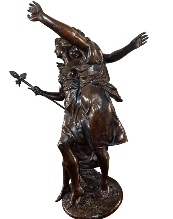 H. Dumaige Bronze Sculpture of Two Dancing Women. Late 19th Century, France.
