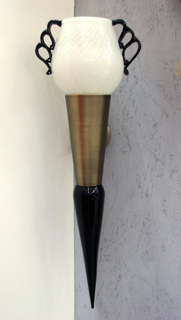 One of a Kind Pair of Italian Sconces w/ Milky White Murano Glass, 1990s