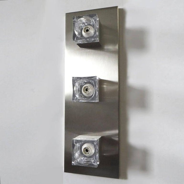 Set of Four Sciolari Glass Cube & Brushed Nickel Sconces. Italy, 1960's.