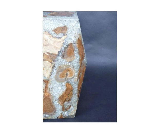 Striking Geometric Resin and Wood Stool. U.S.A. 1980's.