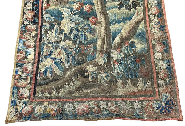 18th Century Franco-Flemish Verdure Tapestry with Bird in Flowering Landscape