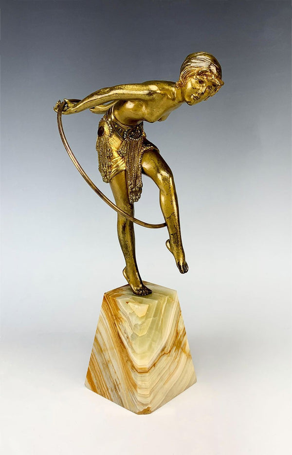 Hoop Dancer Gilt Bronze Sculpture on Onyx Base by D.H. Chiparus, c. 1920