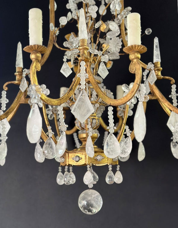 Vintage Italian Rock Crystal & Gilt Metal Chandelier