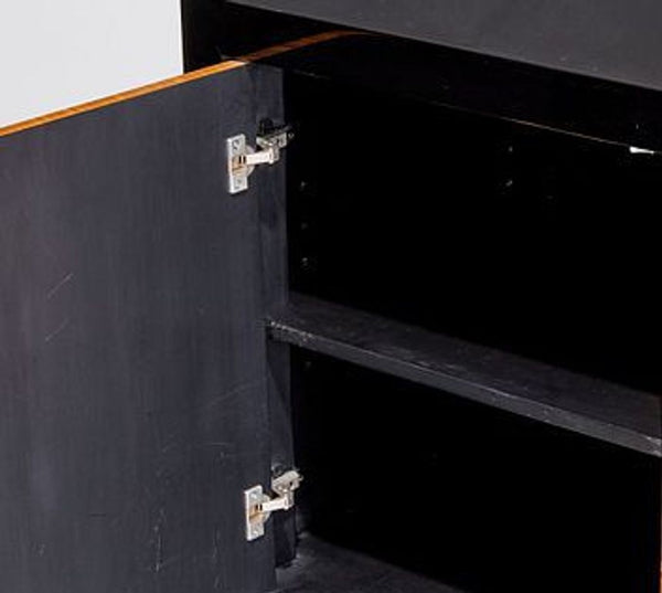 Pace Collection “Boca” Credenza with Birdseye Maple Doors & Black Lacquer Frame