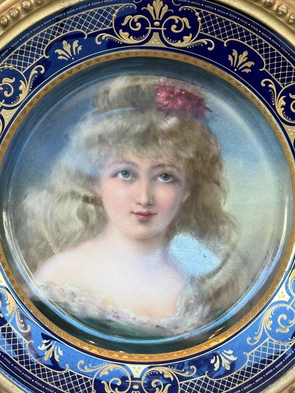 19th Century Vienna Porcelain Portrait Plate in Giltwood Frame Signed F. Fenner.