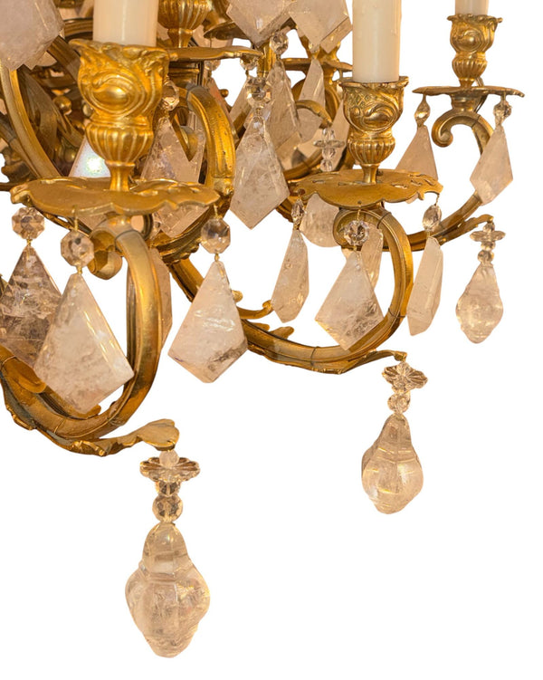 French 1880s Louis XVI 42-Light Dore Bronze & Rock Crystal Chandelier Signed B.R