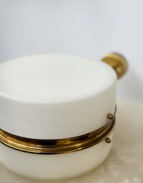 Set of Three Stilnovo Brass & Opaline Glass Wall Sconces, Italy, c. 1960's.