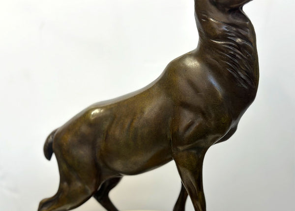 Art Deco Bronze Sculpture of a Deer on Marble Base, c. 1930's