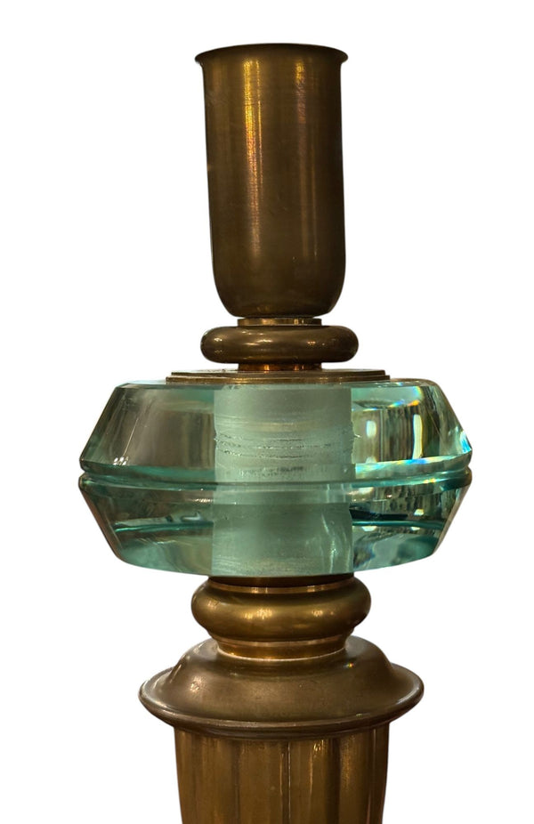 Pair Gio Ponti for Fontana Arte Style Brass & Nile Green Sconces. Italy, 1950's