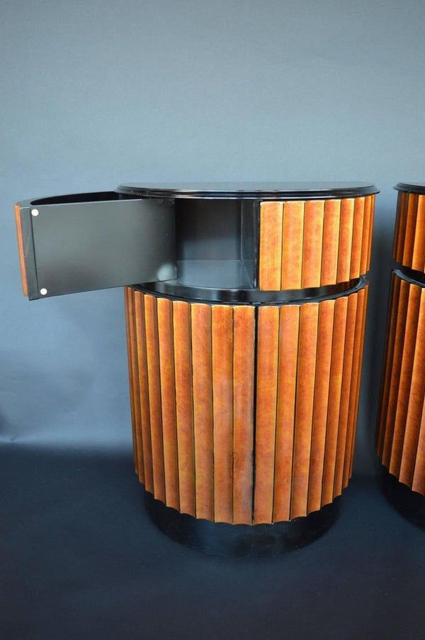 Pair of Demilune Nightstands with Faux Finish & Black Lacquer. U.S.A. 1970's.