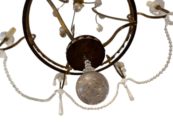 Gold Leaf Wrought Iron Rock Crystal & Citrine Fruit Chandelier Italy Mid-20th C.