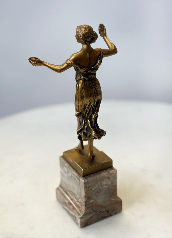 Small "Tänzerin mit Tschinellen" Bronze & Marble Sculpture by Georges Morin