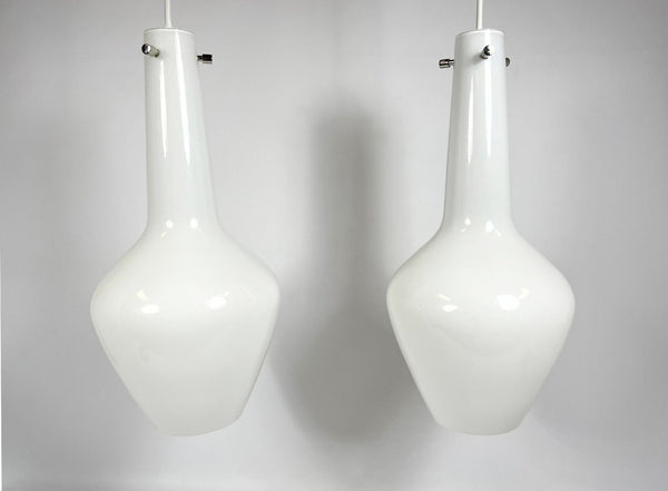 Pair of Vintage White Murano Glass & Chrome Pendants, c. 1980's