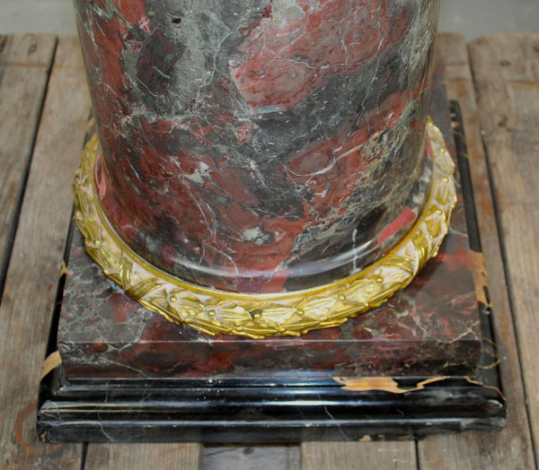 Pair of French Louis XVI Rouge Marble Columns with Gilt Bronze Trim, 19th Century