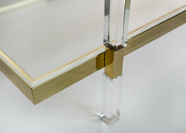 Sleek Vintage Lucite & Brass Two-Tier Coffee Table by Charles Hollis Jones, c. 1960's