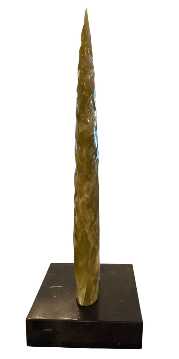 Large Carved Green Onyx Arrowhead Sculpture on Marble Base. Mexico, Late 20th C.
