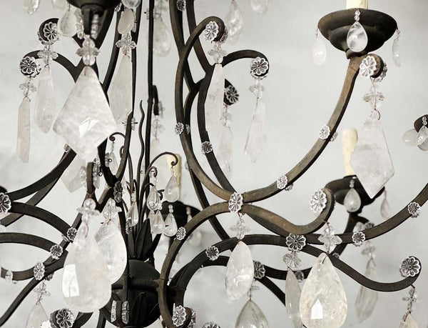 Large Venetian Rock Crystal & Wrought Iron Chandelier, Italy, c. 1950's