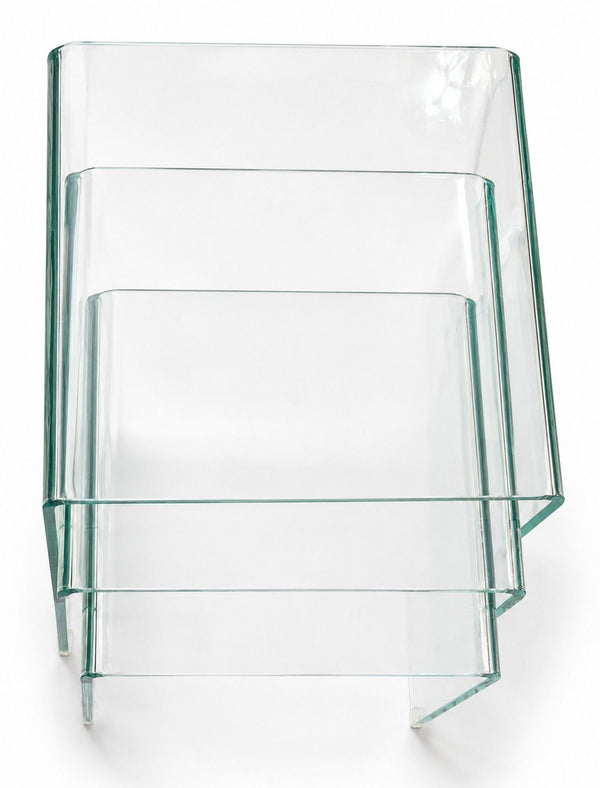 Pair of Italian Waterfall Glass Nesting Tables, 20th Century