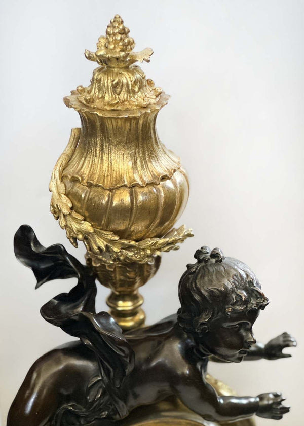 Pair of French 19th Century Bronze Putti Chenets