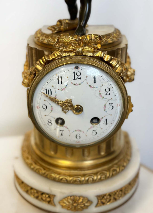 French 19th Century Clock & Candelabra Cherub Set
