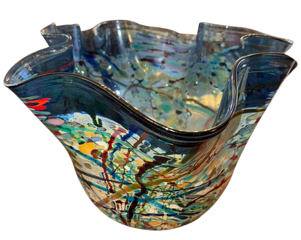 John Gerletti Signed Art Glass Centerpiece Vase, 1997, U.S.A.