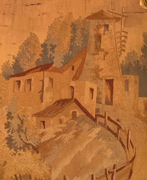 19th Century French Wool Aubusson-Style Pastoral Landscape Tapestry