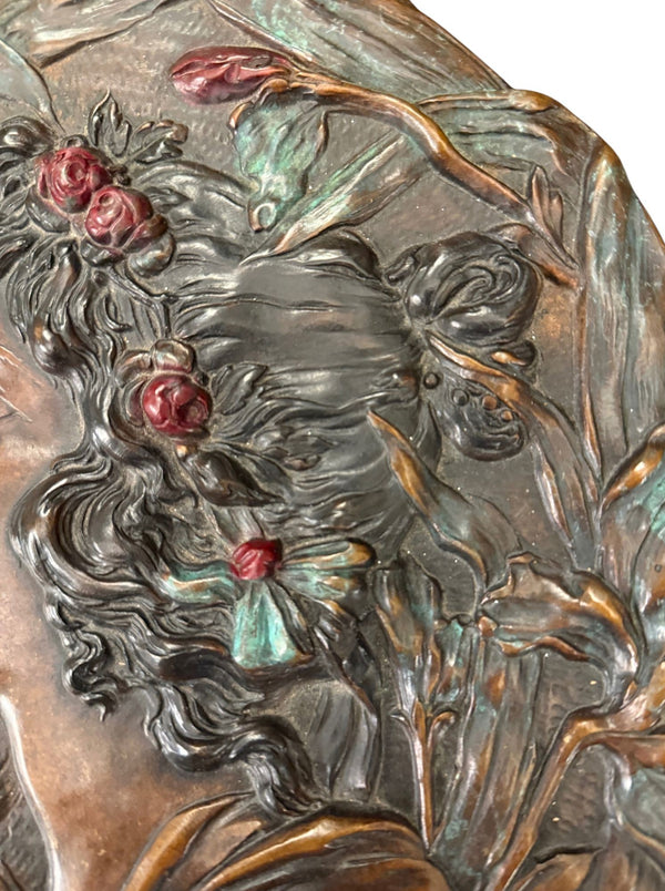 Signed A. Mucha Art Nouveau Floral Relief Wall Plaque, Early 20th Century.