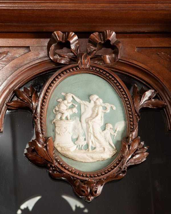 Monumental French Walnut Cabinet by Mercier Frères with Wedgwood Plaques, c.1880