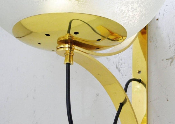 Four Italian Mid-Century Murano Glass & Brass Sconces Attributed to Seguso.