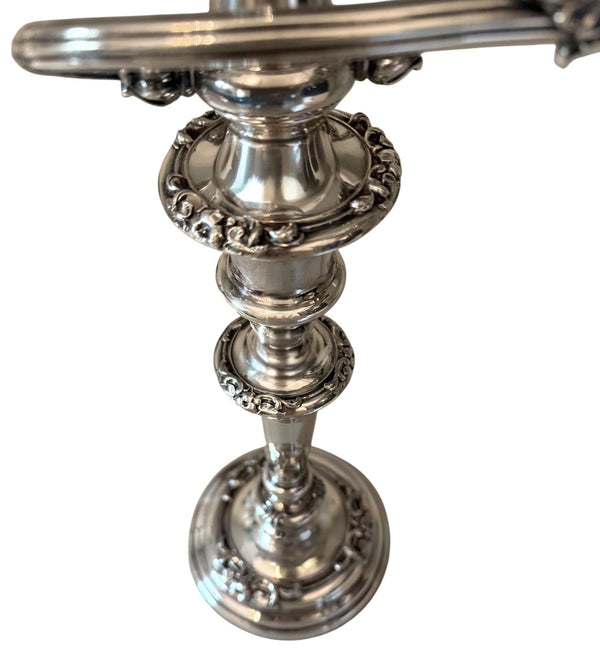 Pair of Silver Candelabras with Floral Detailing, France, Mid-20th Century.