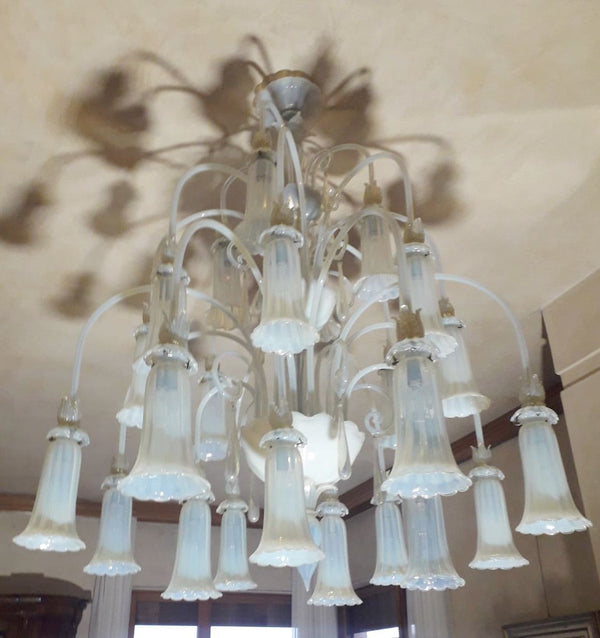 Vintage Italian Opaline Murano Glass Chandelier, c. 1950's