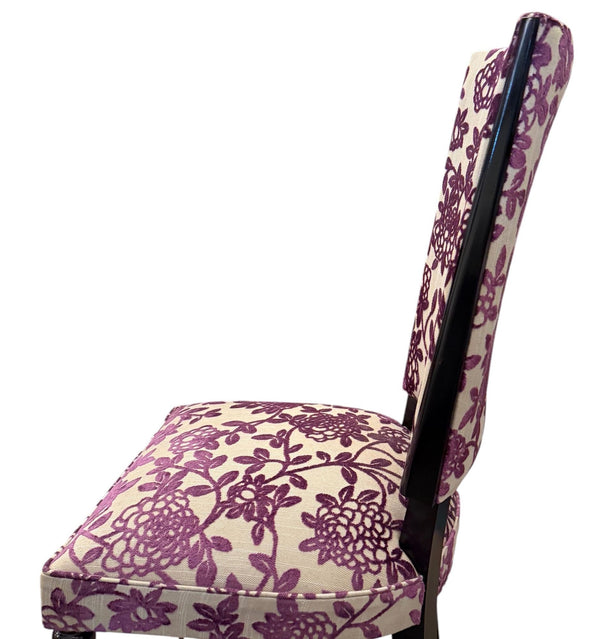Set of Six Italian Mid-Century Dining Chairs with Floral Pattern Upholstery
