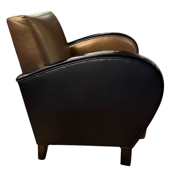 Pair of French Art Deco Gold and Black Leather Club Chairs