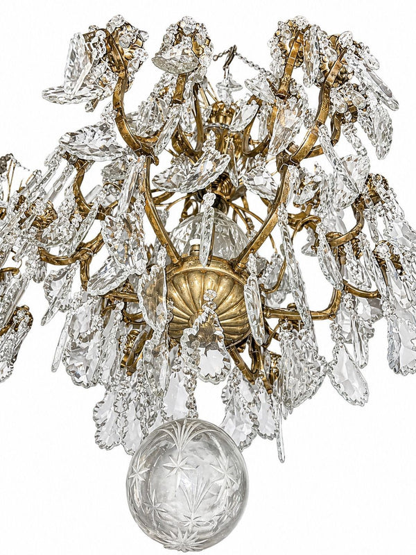 Pair of French Bronze & Cut Crystal Chandeliers, Early 20th Century.