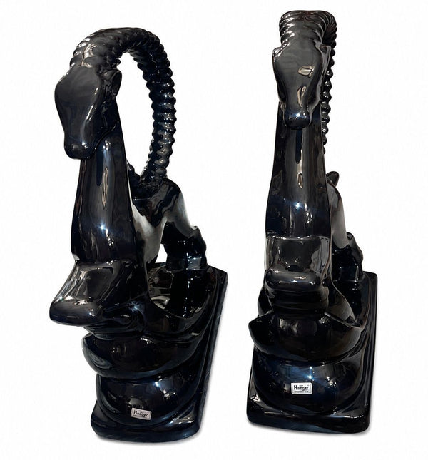 Pair of Royal Haeger Glossy Black Gazelle Sculptures. U.S.A. Late 20th Century.