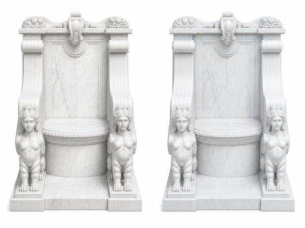 Late 19th Century Pair of Monumental Italian Marble Throne Chairs